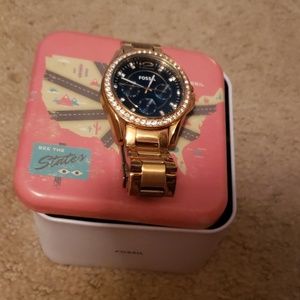 Fossil watch gold and dark blue face